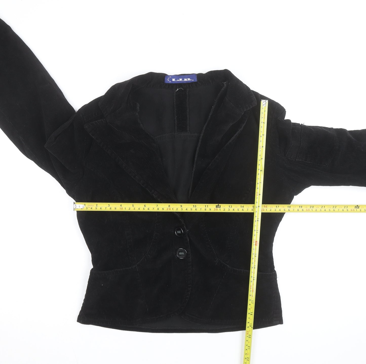 LJR Womens Black Corduroy Blazer Jacket Size 12 Classic Style