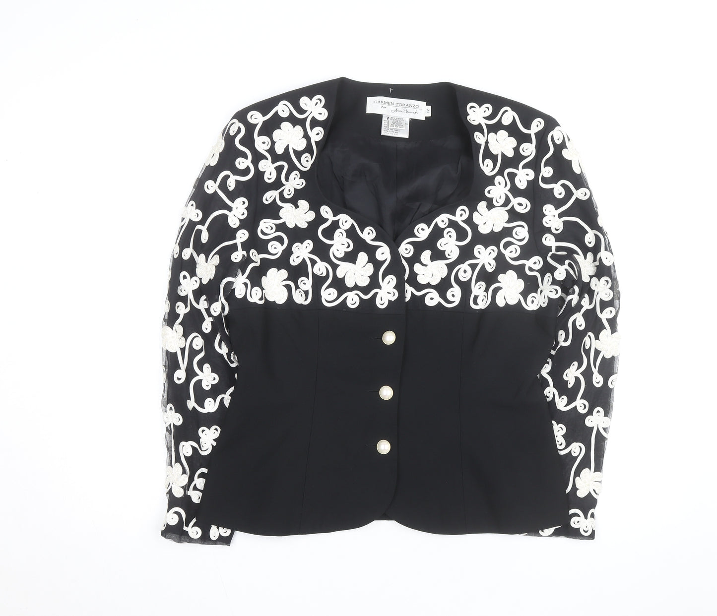 Carmen Toranzo Black Embroidered Blazer Women’s Size 12 Formal Jacket