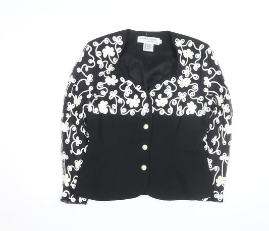 Carmen Toranzo Black Embroidered Blazer Women’s Size 12 Formal Jacket