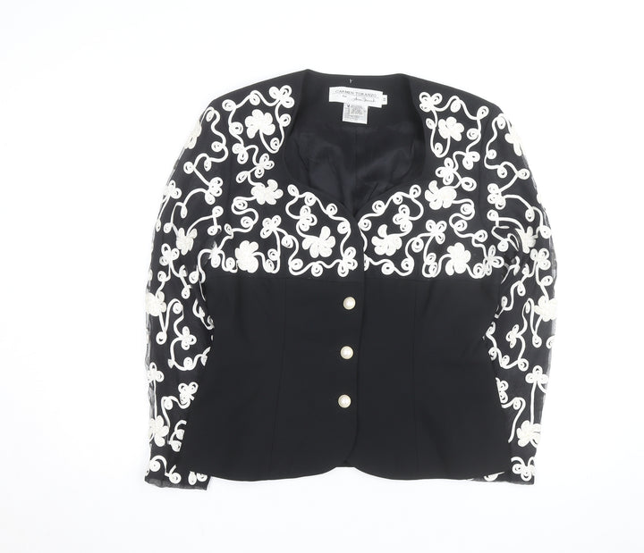 Carmen Toranzo Black Embroidered Blazer Women’s Size 12 Formal Jacket