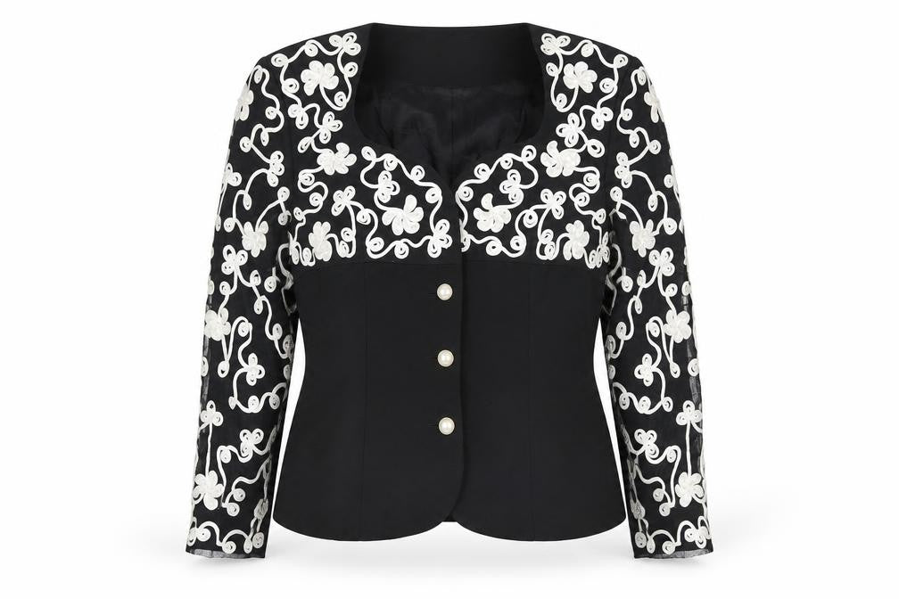 Carmen Toranzo Black Embroidered Blazer Women’s Size 12 Formal Jacket