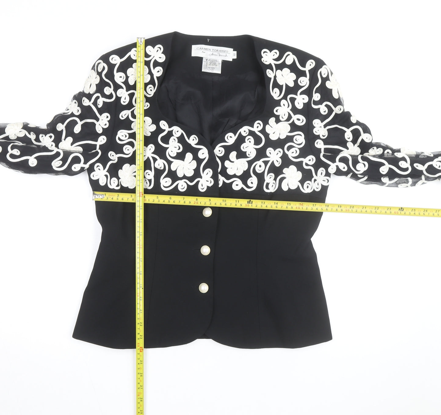Carmen Toranzo Black Embroidered Blazer Women’s Size 12 Formal Jacket
