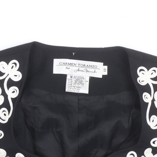 Carmen Toranzo Black Embroidered Blazer Women’s Size 12 Formal Jacket