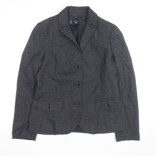 Anne Klein Women Grey Tweed Single-Breasted Blazer Size 10