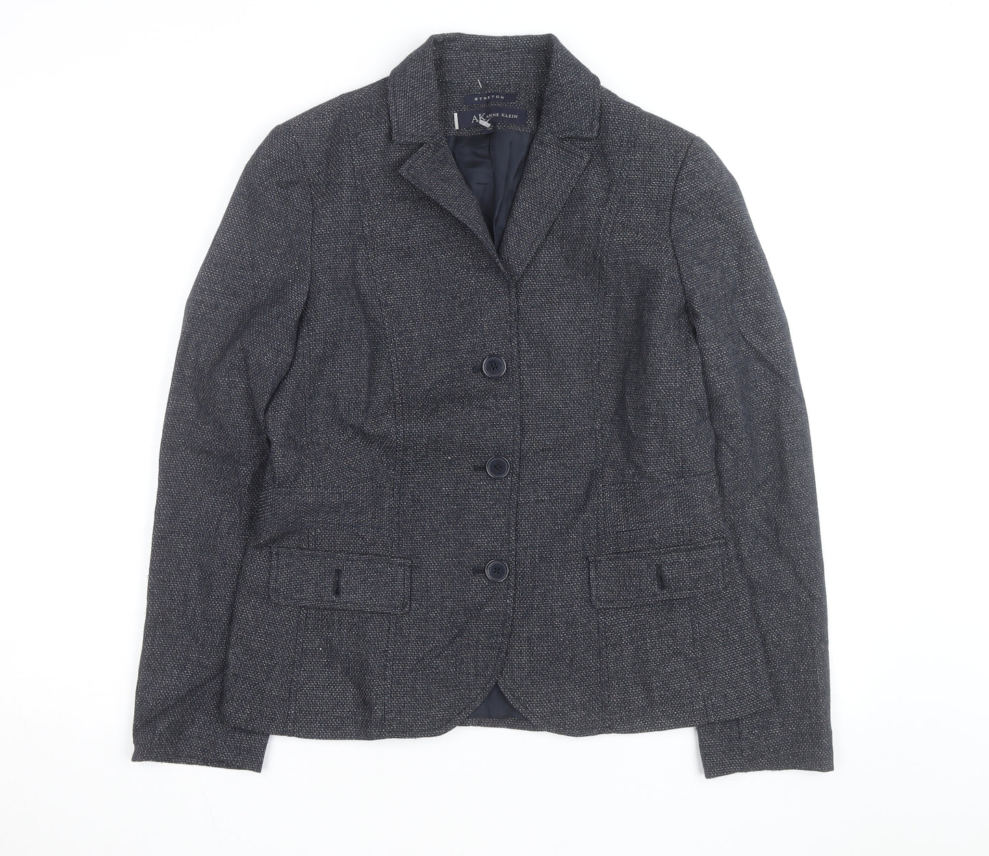 Anne Klein Women Grey Tweed Single-Breasted Blazer Size 10