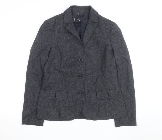 Anne Klein Women Grey Tweed Single-Breasted Blazer Size 10