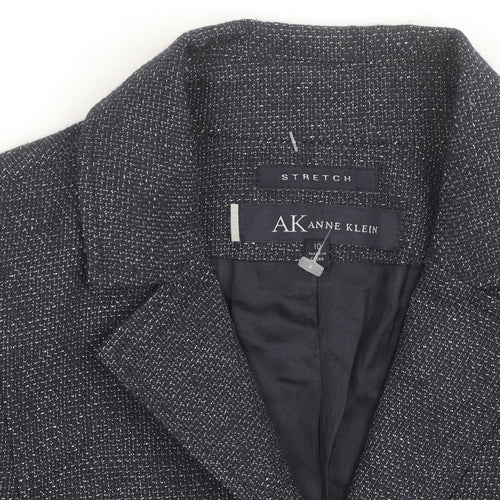 Anne Klein Women Grey Tweed Single-Breasted Blazer Size 10