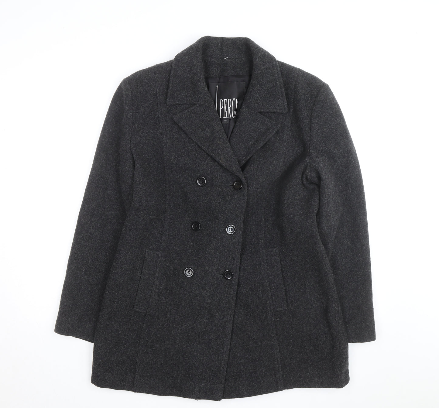 J. Percy Men's Grey Wool Pea Coat Size 42 Regular Fit Winter
