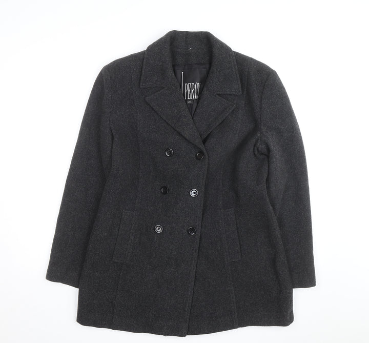 J. Percy Men's Grey Wool Pea Coat Size 42 Regular Fit Winter