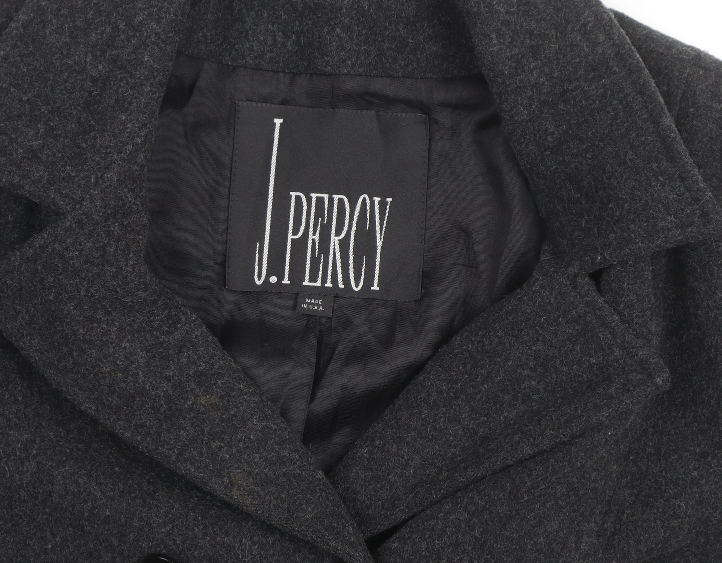 J. Percy Men's Grey Wool Pea Coat Size 42 Regular Fit Winter