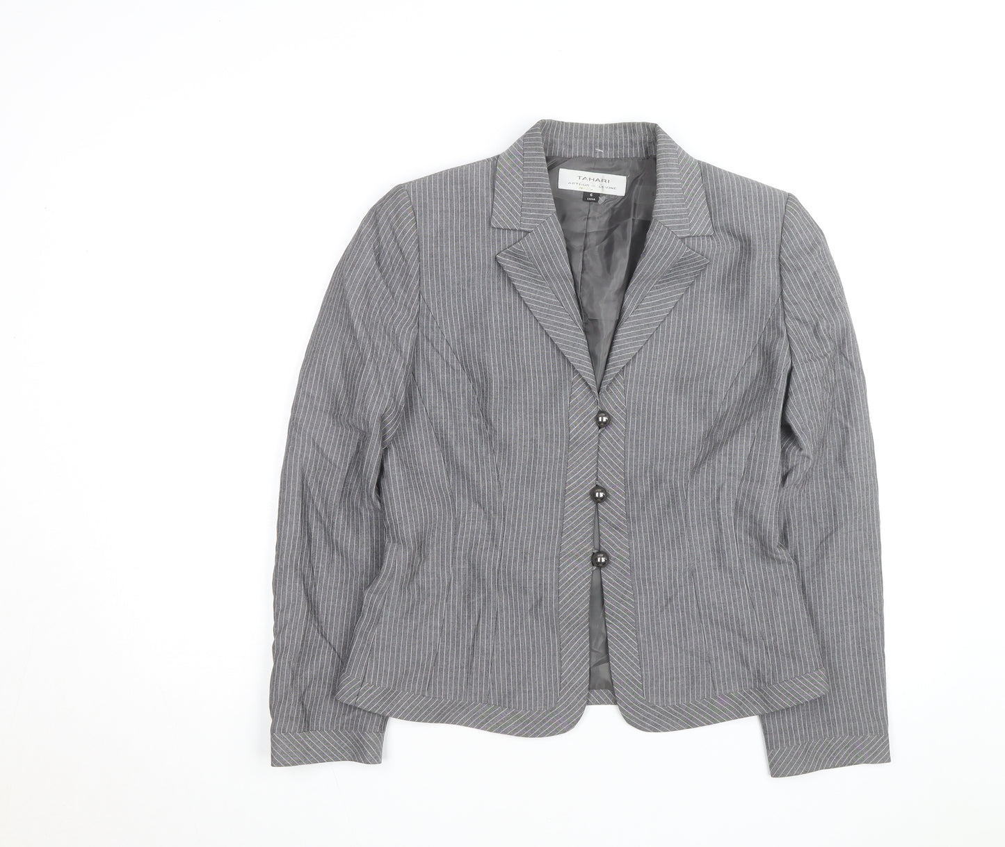Tahari Arthur S. Levine Womens Grey Pinstripe Blazer Size 10