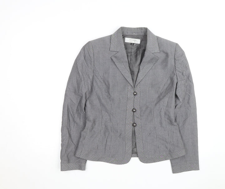 Tahari Arthur S. Levine Womens Grey Pinstripe Blazer Size 10
