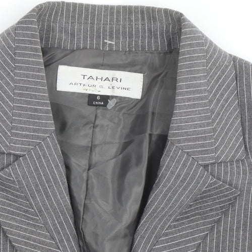 Tahari Arthur S. Levine Womens Grey Pinstripe Blazer Size 10