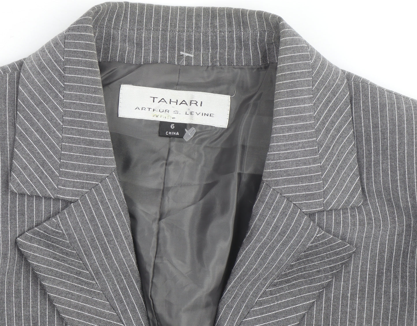 Tahari Arthur S. Levine Womens Grey Pinstripe Blazer Size 10