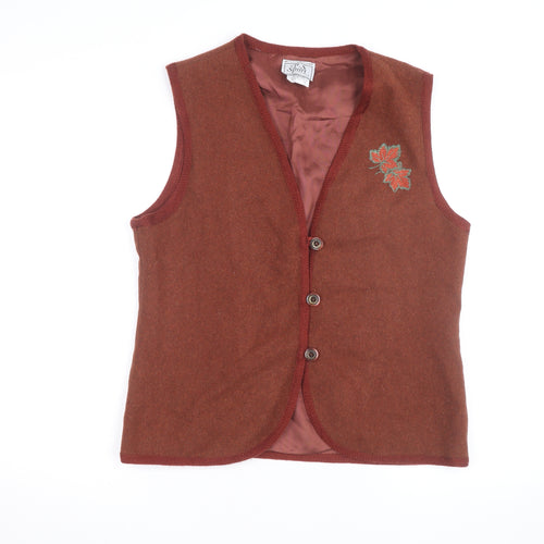 P.S. Sport Collection Women's Brown Wool Blend Embroidered Waistcoat Size 12
