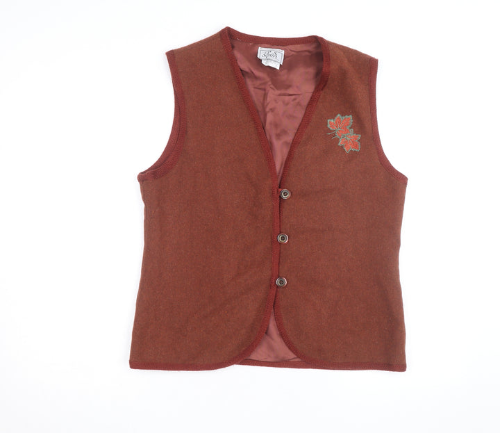 P.S. Sport Collection Women's Brown Wool Blend Embroidered Waistcoat Size 12