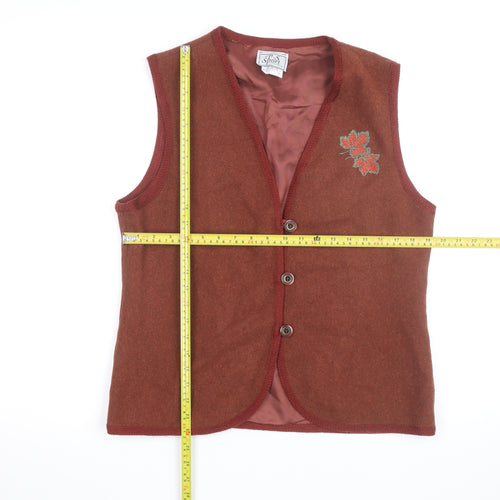 P.S. Sport Collection Women's Brown Wool Blend Embroidered Waistcoat Size 12