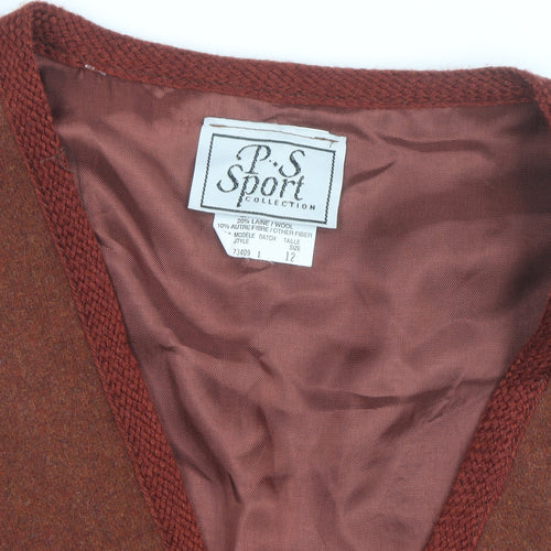P.S. Sport Collection Women's Brown Wool Blend Embroidered Waistcoat Size 12