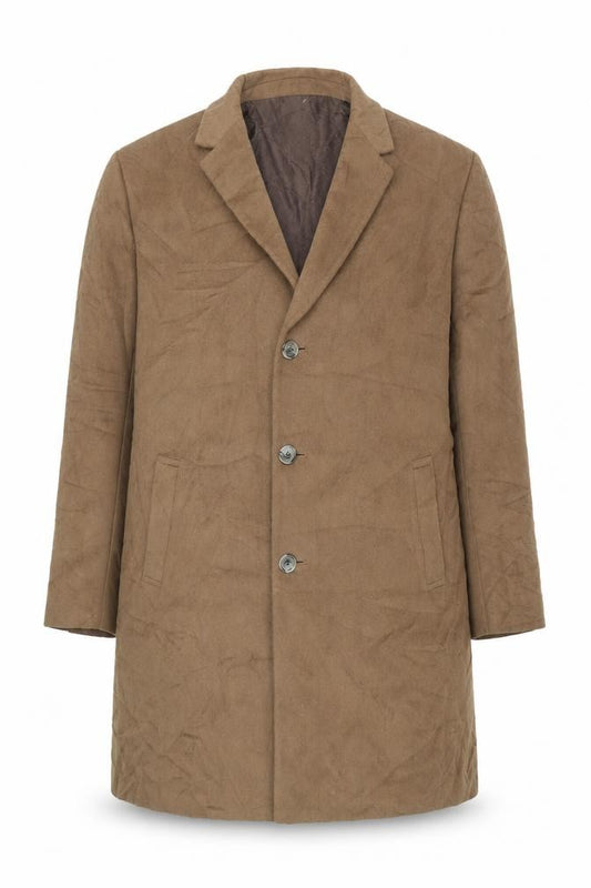 Front view of Jos A. Bank Men's Brown Wool Overcoat, size 44, Regular