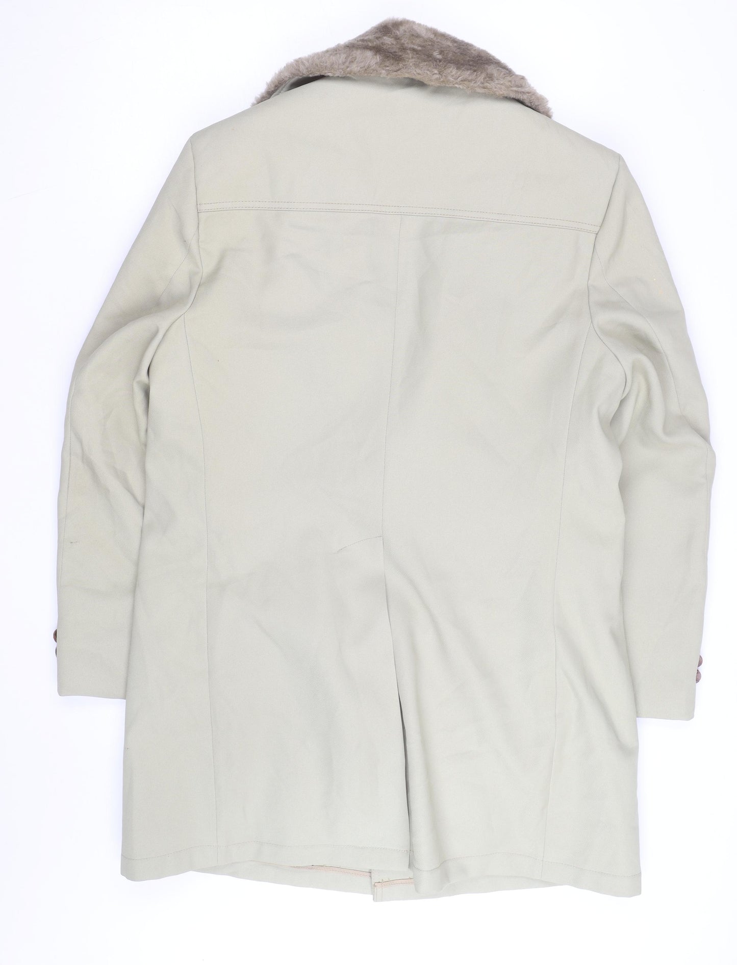 Campus Men Beige Faux Fur Collar Long Overcoat Size 42 Vintage