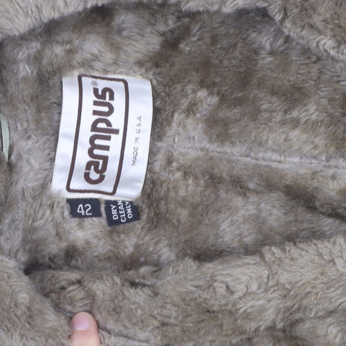 Campus Men Beige Faux Fur Collar Long Overcoat Size 42 Vintage