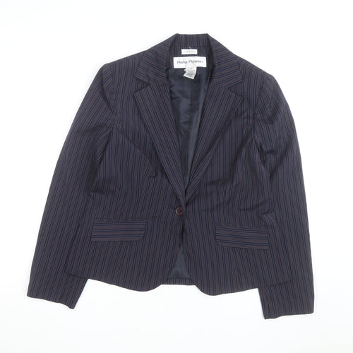 Rena Rowan Women Blue Pinstripe Blazer Size 12 Regular Fit