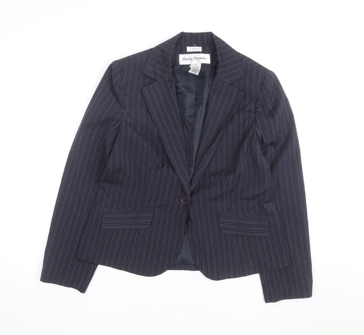 Rena Rowan Women Blue Pinstripe Blazer Size 12 Regular Fit