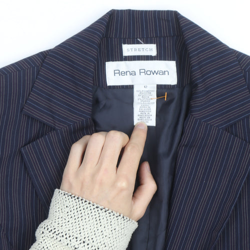 Rena Rowan Women Blue Pinstripe Blazer Size 12 Regular Fit