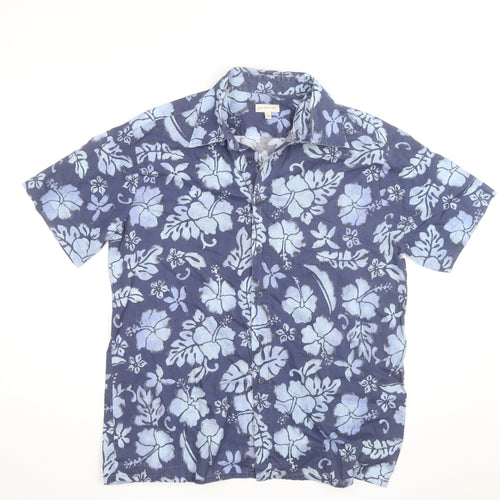 Oviesse Men's Blue Floral Hawaiian Short Sleeve Cotton Shirt L