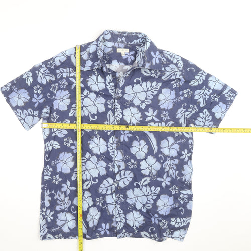Oviesse Men's Blue Floral Hawaiian Short Sleeve Cotton Shirt L