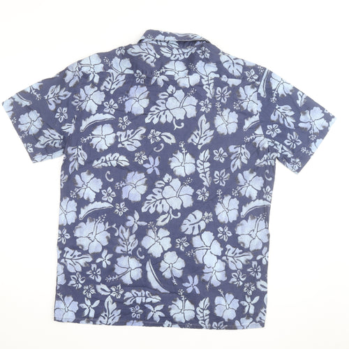 Oviesse Men's Blue Floral Hawaiian Short Sleeve Cotton Shirt L