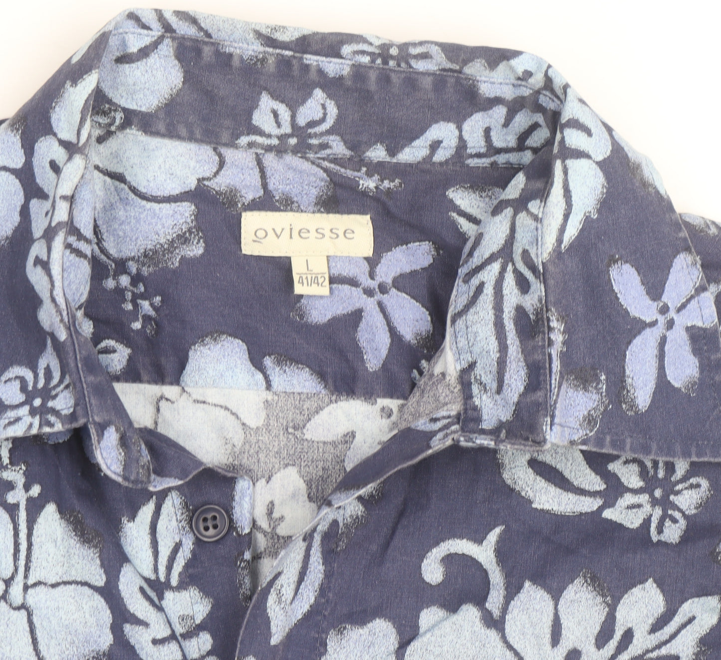 Oviesse Men's Blue Floral Hawaiian Short Sleeve Cotton Shirt L