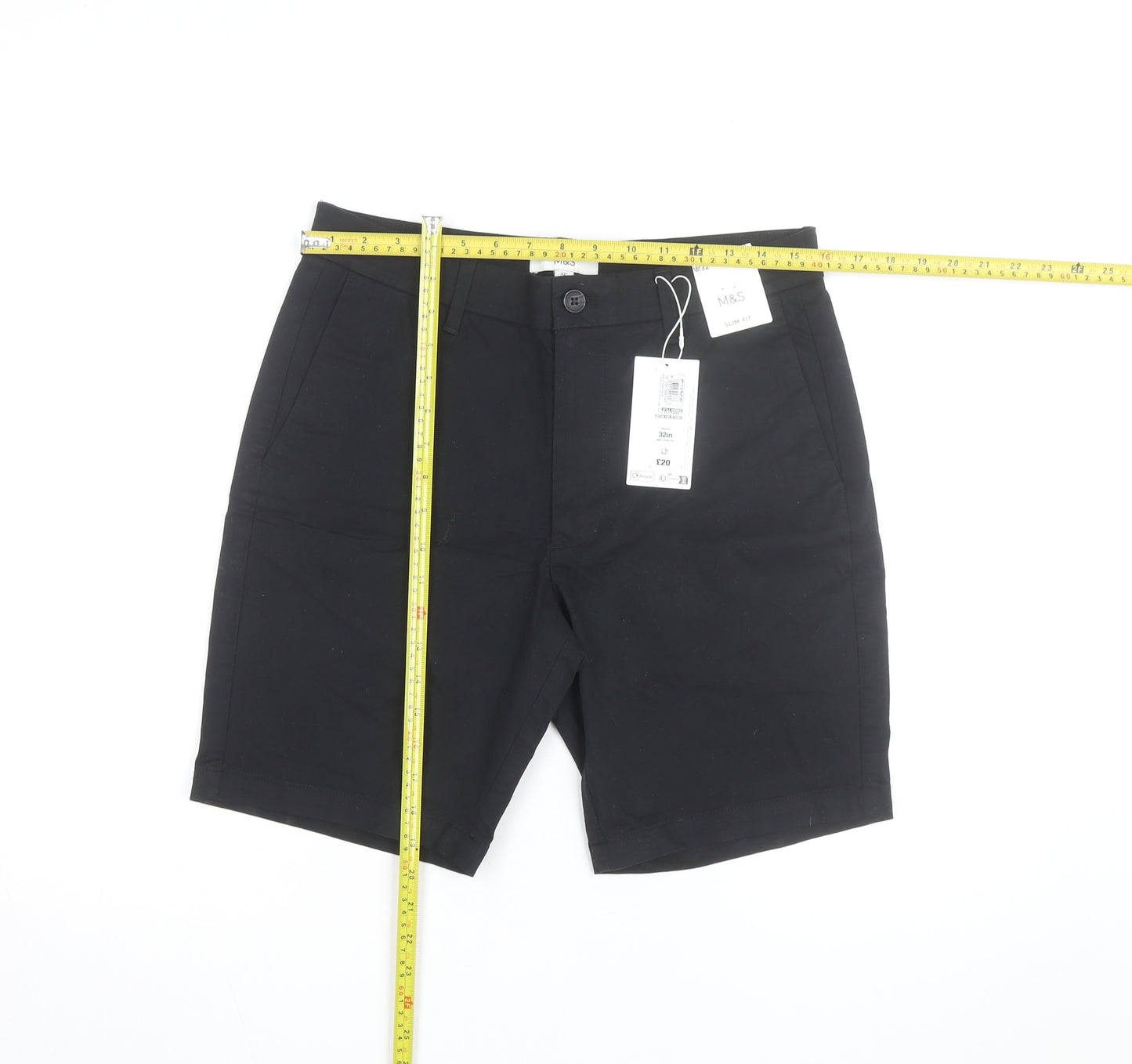 Marks and Spencer Men’s Black Slim Fit Chino Shorts Size 32
