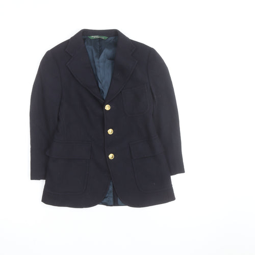 Ralph Lauren Women Blue Wool Blazer Size 10 Classic Single-Breasted Jacket