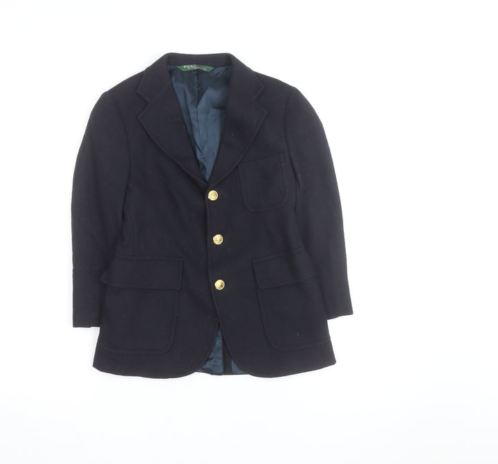 Ralph Lauren Women Blue Wool Blazer Size 10 Classic Single-Breasted Jacket