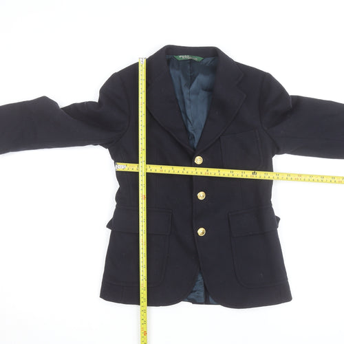 Ralph Lauren Women Blue Wool Blazer Size 10 Classic Single-Breasted Jacket
