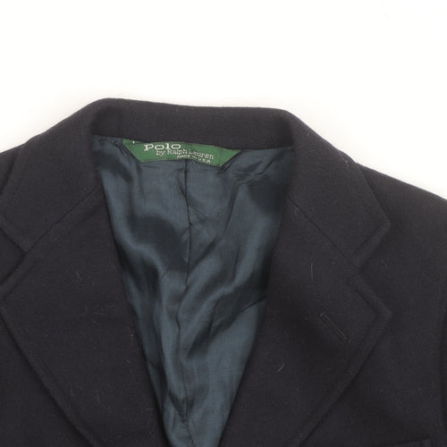 Ralph Lauren Women Blue Wool Blazer Size 10 Classic Single-Breasted Jacket