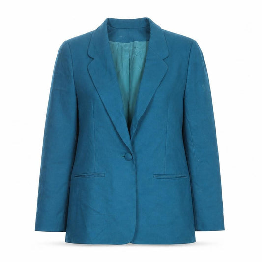 Front view of Pendleton Women's Blue Wool Petite Blazer Jacket, size 12, Classic