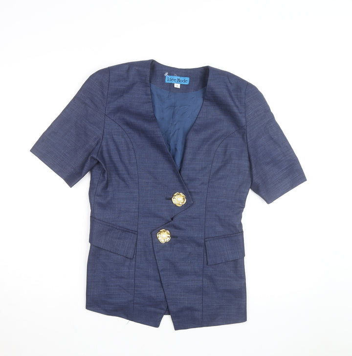 Idée Mode Women’s Blue V-Neck Short Sleeve Classic Blouse Size 8