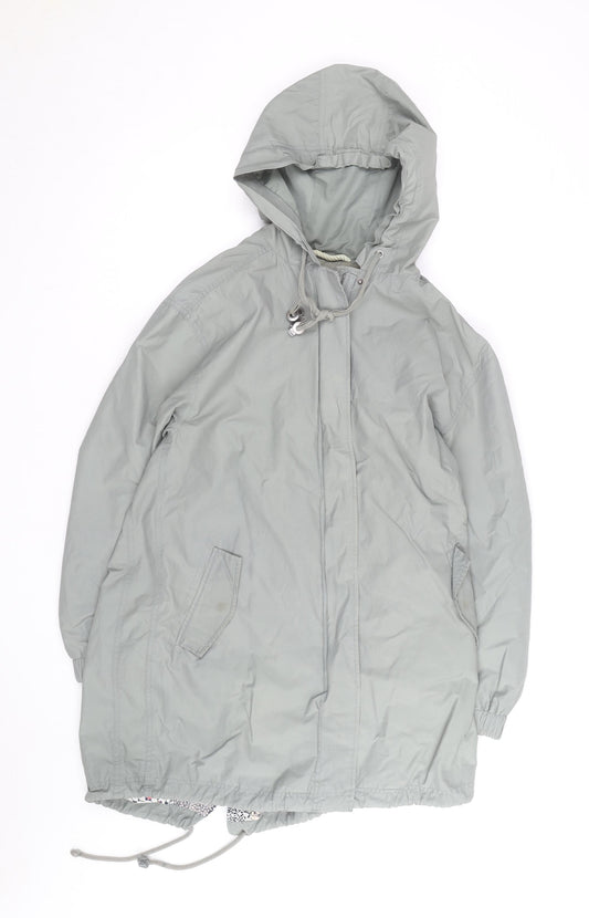 Weird Fish Women's Grey Hooded Parka Coat Size 12 Long
