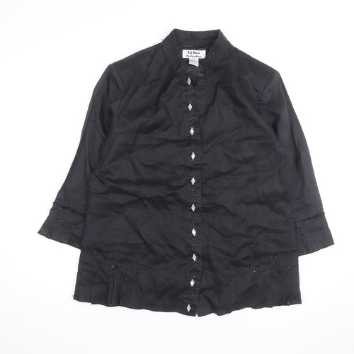 La Rea Collection Women's Black Linen Tunic Blouse M 3/4 Sleeve Beaded