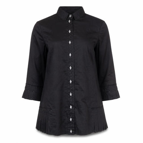 La Rea Collection Women's Black Linen Tunic Blouse M 3/4 Sleeve Beaded