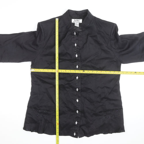 La Rea Collection Women's Black Linen Tunic Blouse M 3/4 Sleeve Beaded