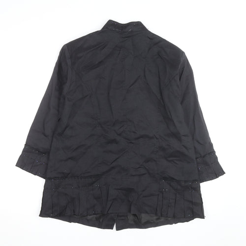 La Rea Collection Women's Black Linen Tunic Blouse M 3/4 Sleeve Beaded