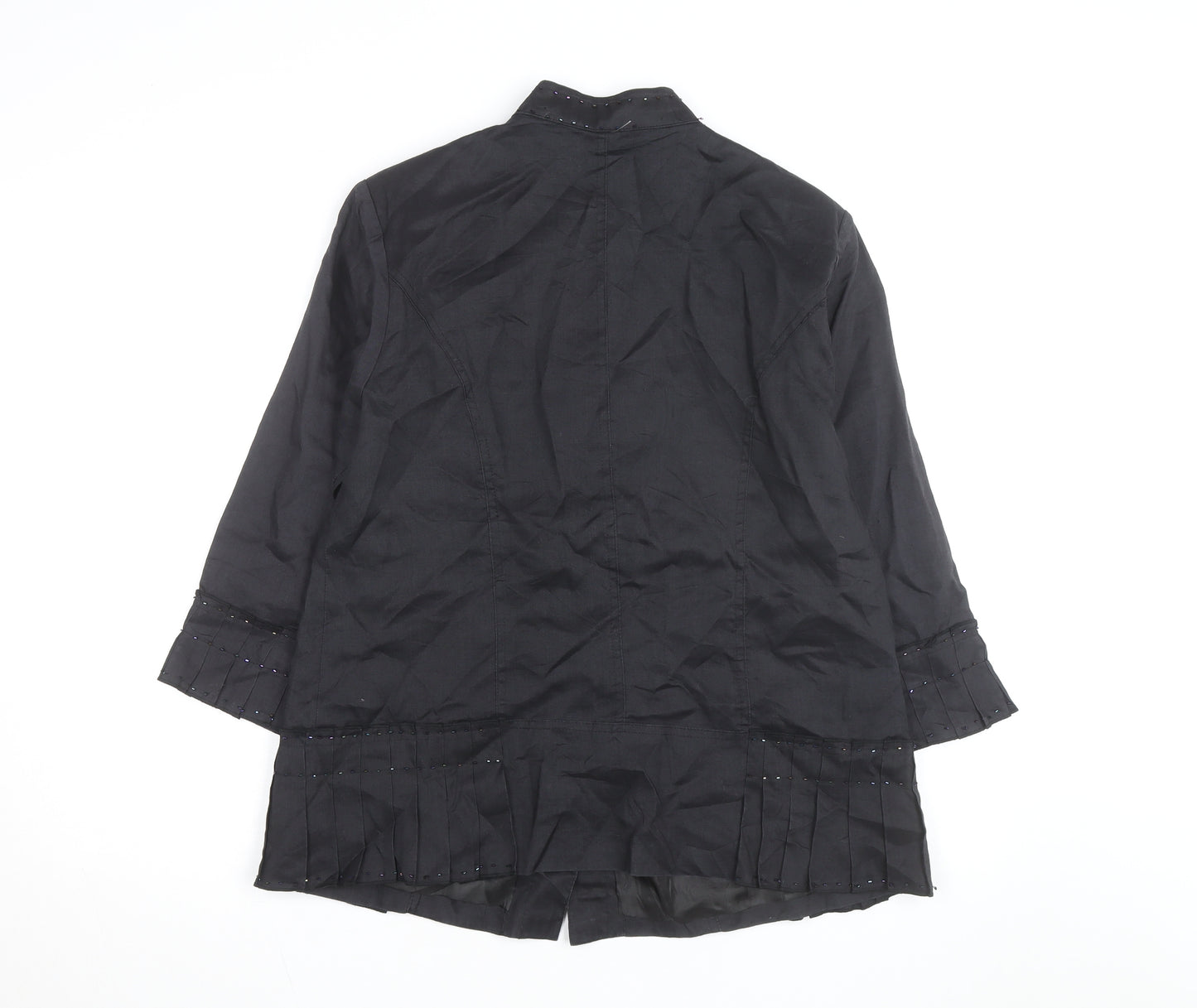 La Rea Collection Women's Black Linen Tunic Blouse M 3/4 Sleeve Beaded