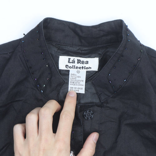 La Rea Collection Women's Black Linen Tunic Blouse M 3/4 Sleeve Beaded