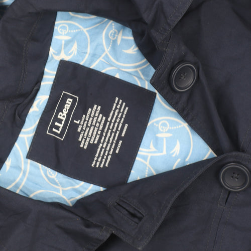 L.L. Bean Men's Blue Hooded Rain Coat Size L Cotton Nylon Waterproof
