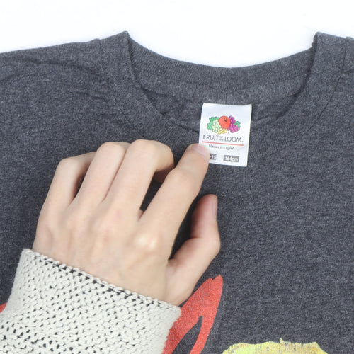 Fruit of the Loom Mens Grey Blondie Band Graphic T-Shirt Size 14-15 Years