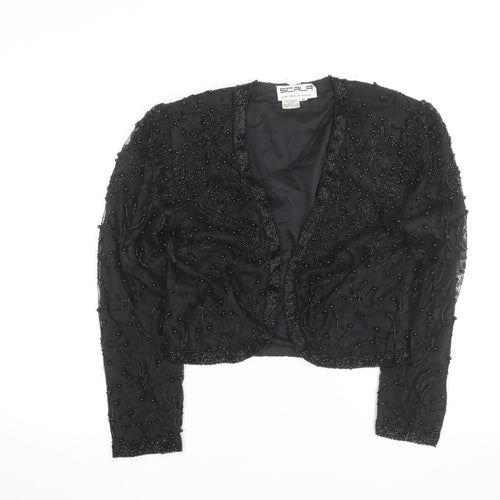 Scala Women’s Black Beaded Cropped Evening Blouse Size M