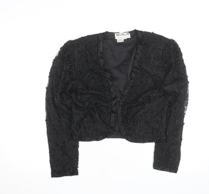 Scala Women’s Black Beaded Cropped Evening Blouse Size M